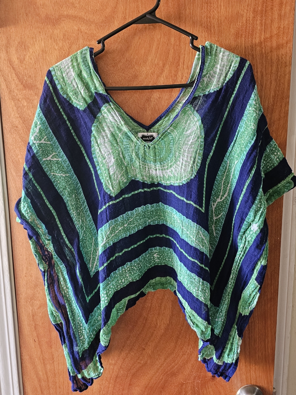 Mud Pie Blue & Green Striped Boho V-Neck Tunic